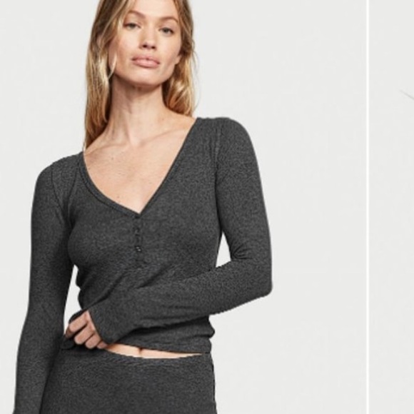Victorias secret gray button sleep top long sleeve - Picture 1 of 3